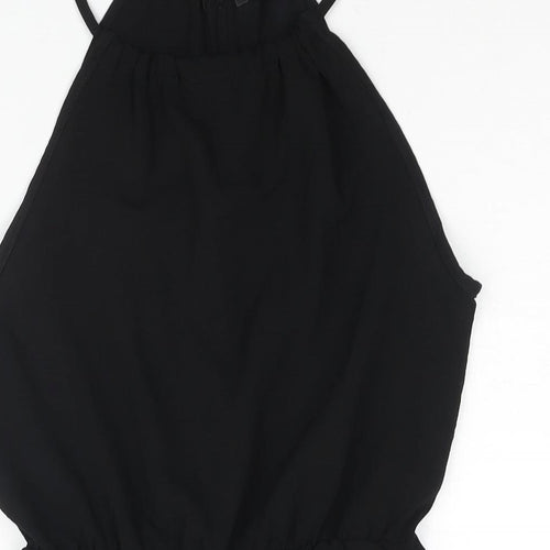 Boohoo Womens Black Polyester Playsuit One-Piece Size 10 Button