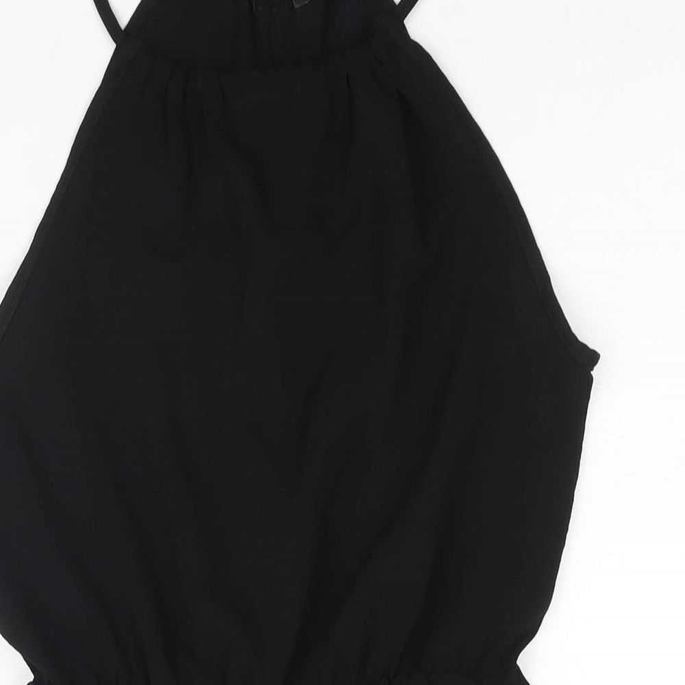 Boohoo Womens Black Polyester Playsuit One-Piece Size 10 Button