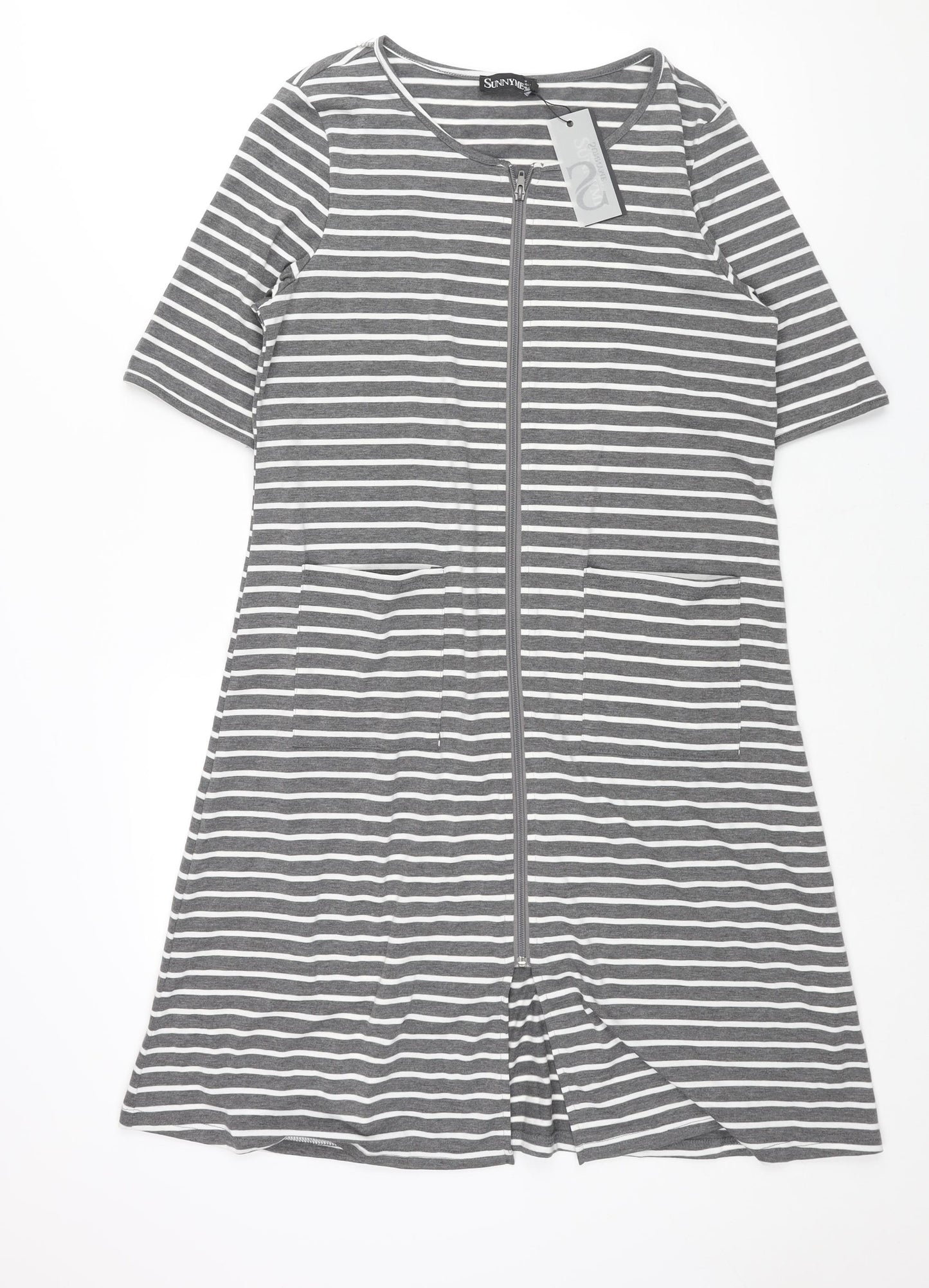 Sunnyme Womens Grey Striped Polyester Shift Size 12 Round Neck Zip - Size 12-14