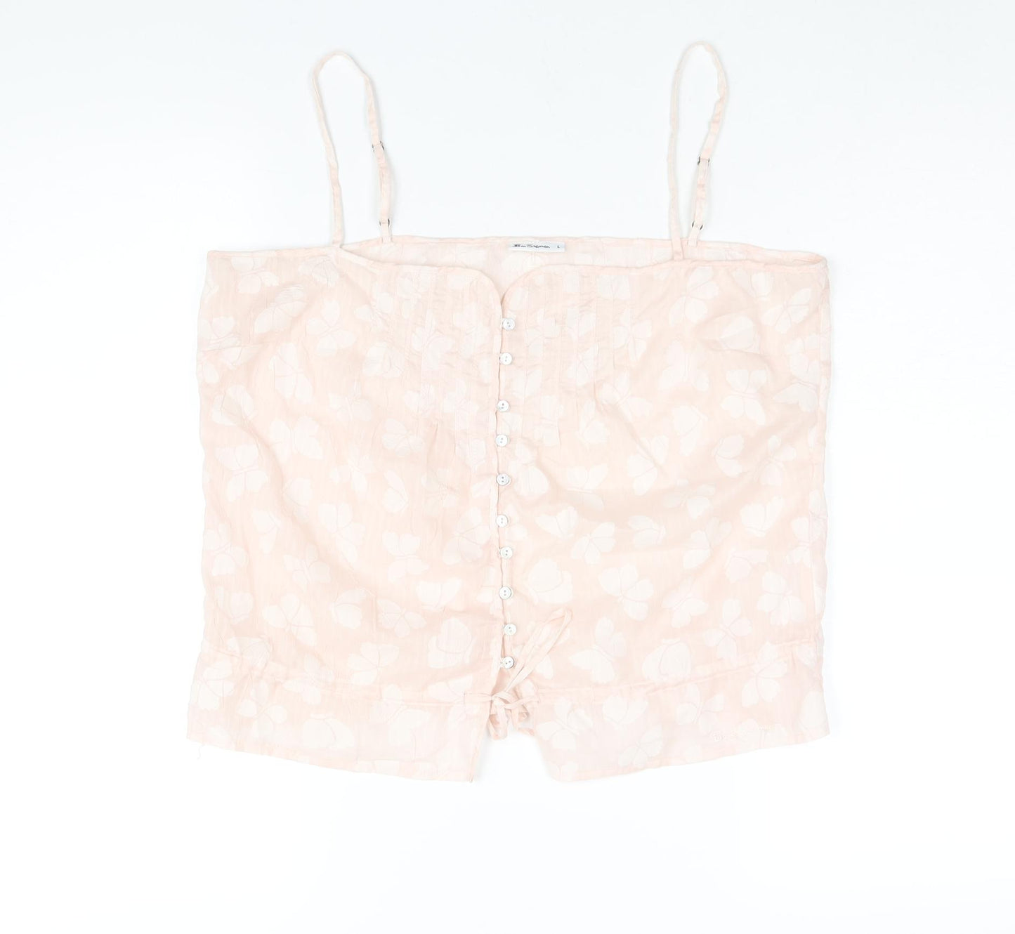 Ben Sherman Womens Pink Geometric Polyester Basic Blouse Size L Square Neck - Tie Detail