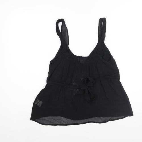 Somi Womens Black Silk Camisole Blouse Size 10 V-Neck - Embroidered Detail Belted