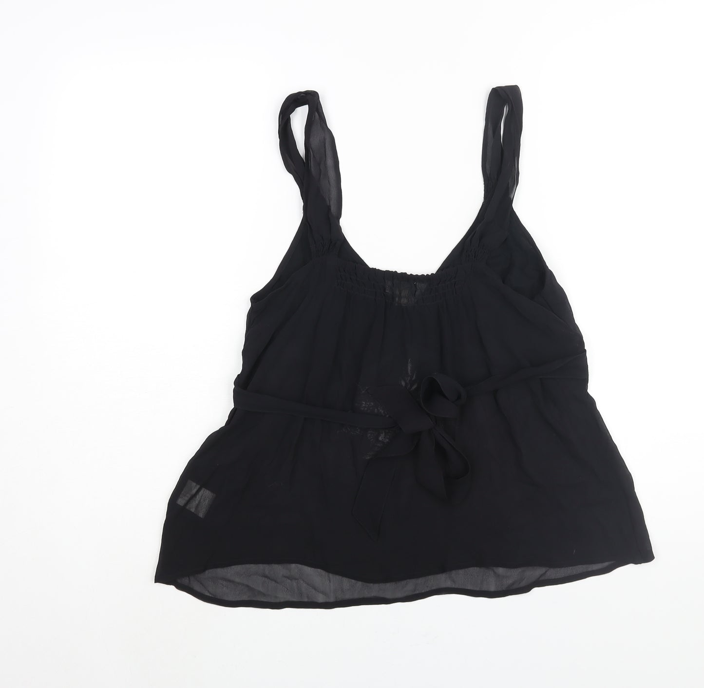 Somi Womens Black Silk Camisole Blouse Size 10 V-Neck - Embroidered Detail Belted