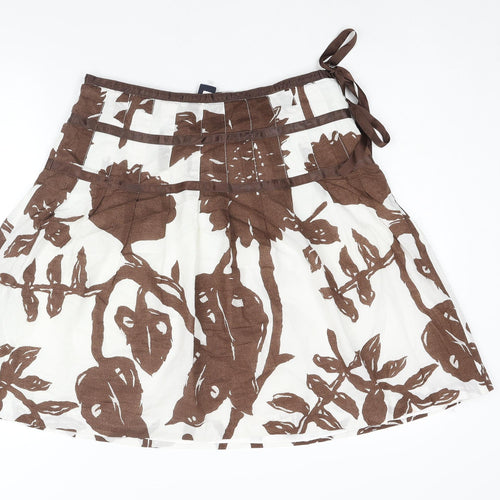Gap Womens Brown Geometric Cotton A-Line Skirt Size 10 Zip - Ribbon Belt Detail