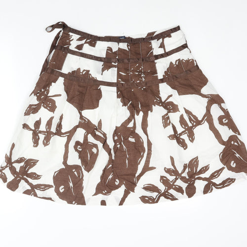 Gap Womens Brown Geometric Cotton A-Line Skirt Size 10 Zip - Ribbon Belt Detail