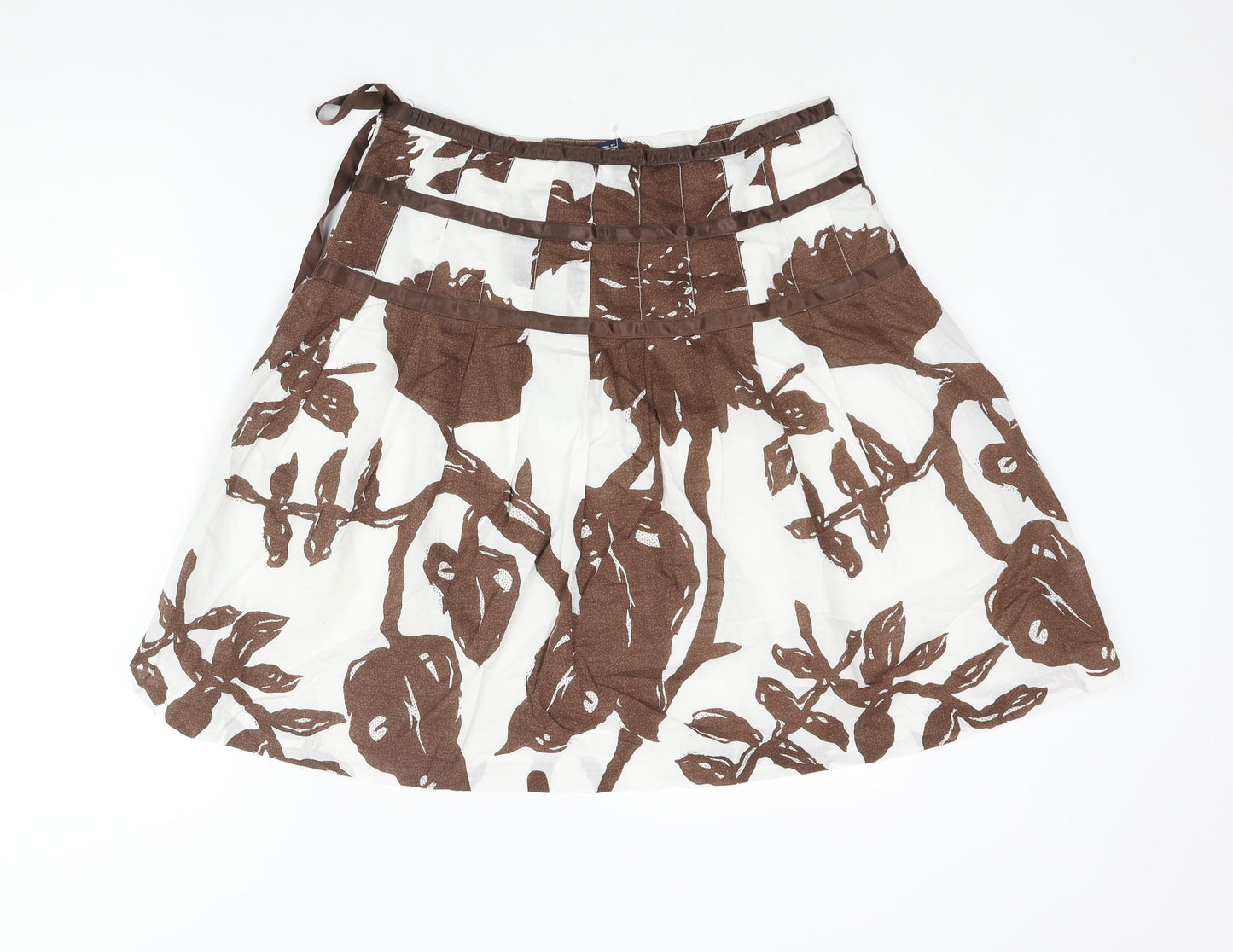 Gap Womens Brown Geometric Cotton A-Line Skirt Size 10 Zip - Ribbon Belt Detail
