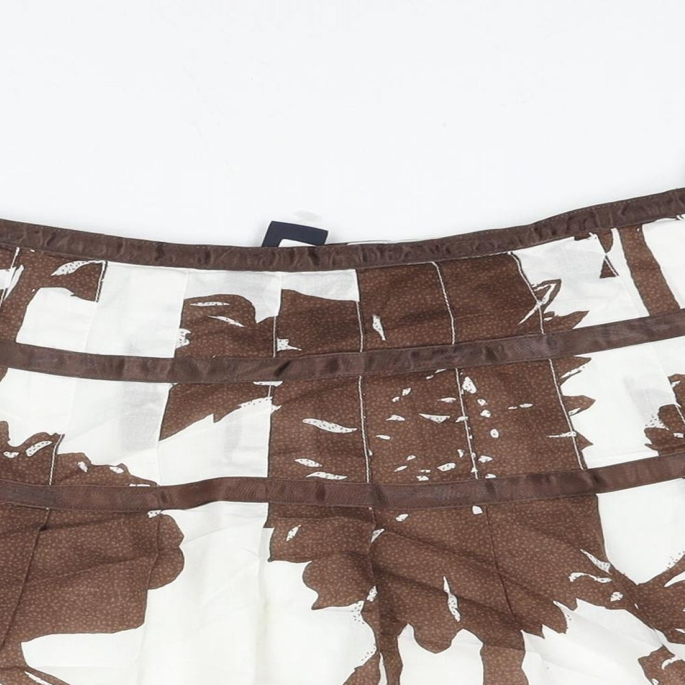 Gap Womens Brown Geometric Cotton A-Line Skirt Size 10 Zip - Ribbon Belt Detail