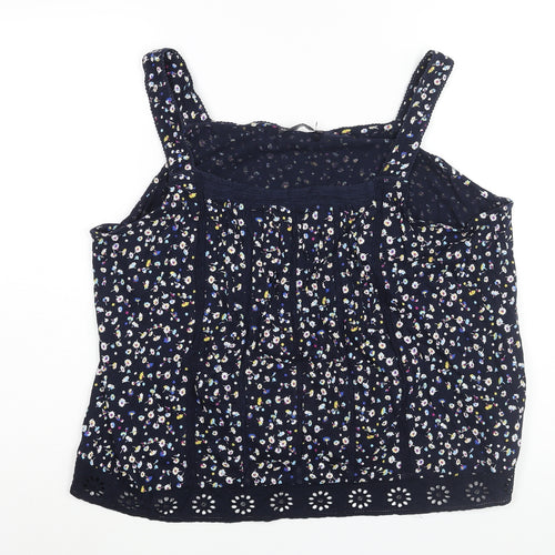Marks and Spencer Womens Blue Floral Cotton Basic Blouse Size 18 Square Neck - Lace Detail