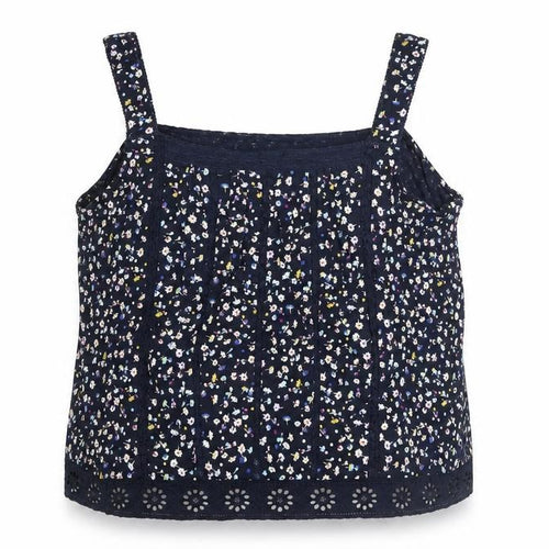 Marks and Spencer Womens Blue Floral Cotton Basic Blouse Size 18 Square Neck - Lace Detail