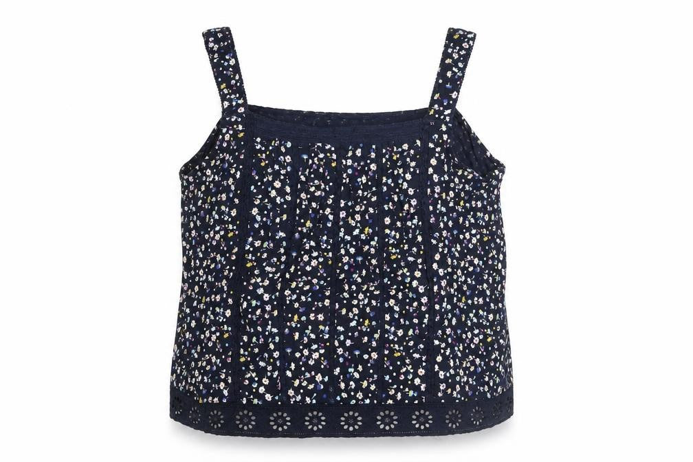 Marks and Spencer Womens Blue Floral Cotton Basic Blouse Size 18 Square Neck - Lace Detail