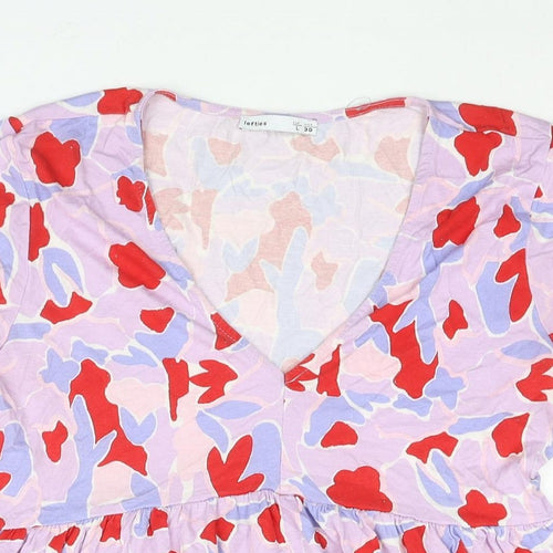 Lefties Womens Multicoloured Geometric Viscose A-Line Size L V-Neck Pullover