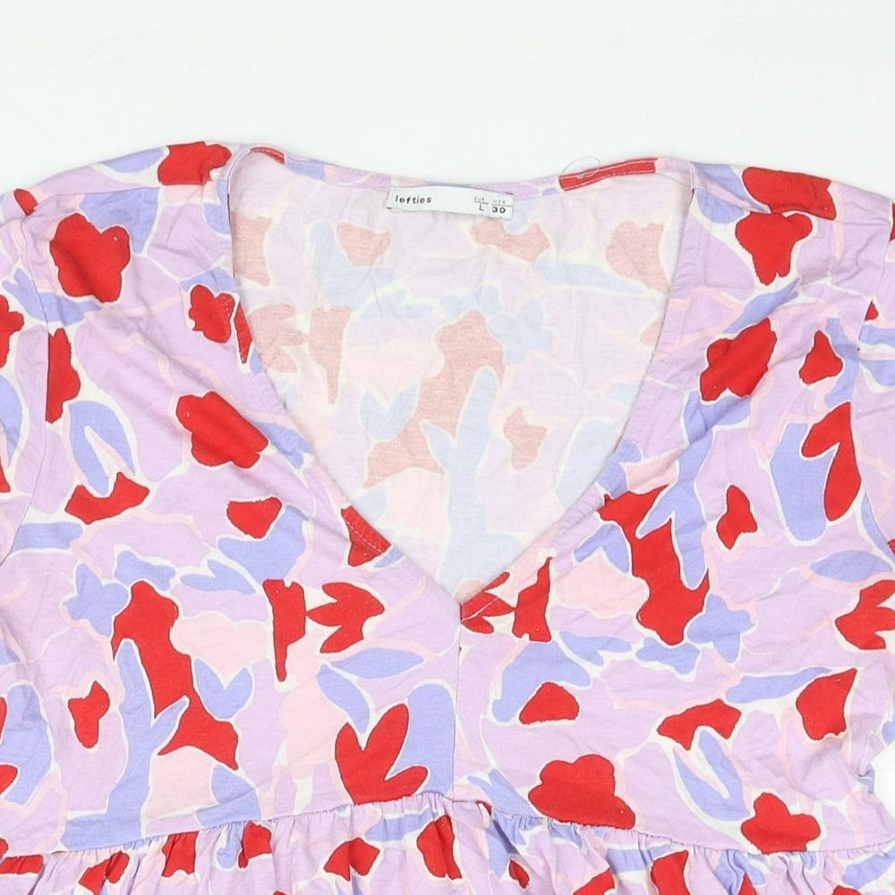 Lefties Womens Multicoloured Geometric Viscose A-Line Size L V-Neck Pullover