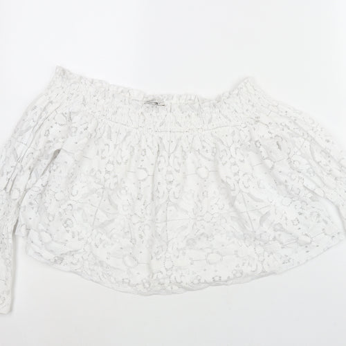 Zara Womens White Cotton Cropped Blouse Size M Boat Neck
