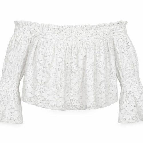 Zara Womens White Cotton Cropped Blouse Size M Boat Neck