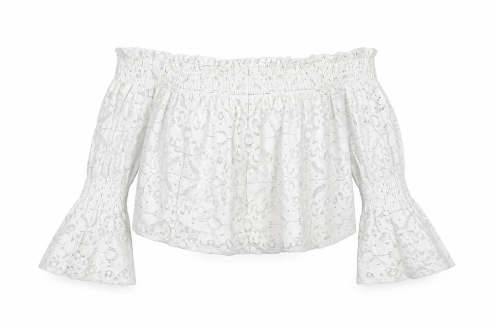 Zara Womens White Cotton Cropped Blouse Size M Boat Neck