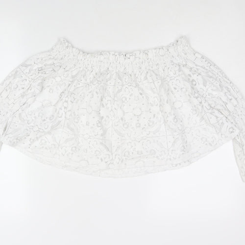 Zara Womens White Cotton Cropped Blouse Size M Boat Neck