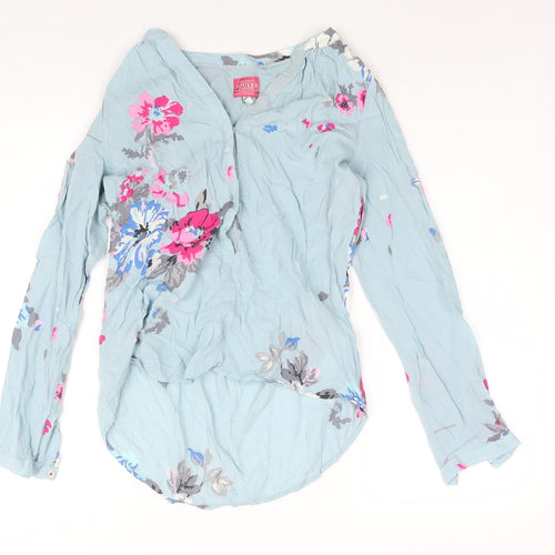 Joules Womens Blue Floral Viscose Basic Blouse Size 8 V-Neck