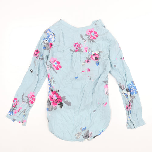 Joules Womens Blue Floral Viscose Basic Blouse Size 8 V-Neck