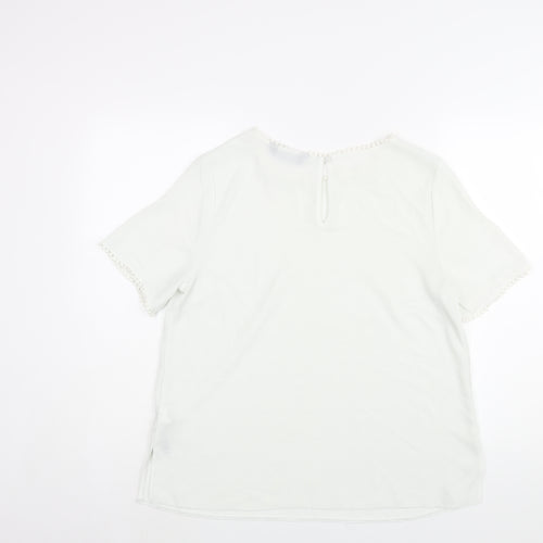 Dorothy Perkins Womens White Polyester Basic Blouse Size 14 Round Neck