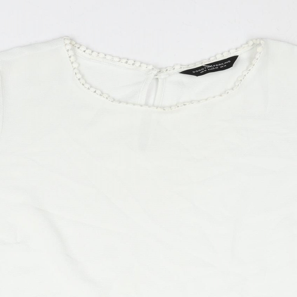 Dorothy Perkins Womens White Polyester Basic Blouse Size 14 Round Neck