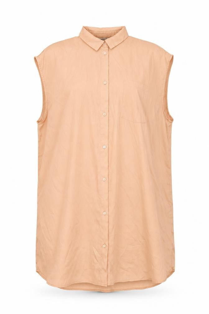 Front view of Monki women’s pink polyester shirt dress, size S, collared button