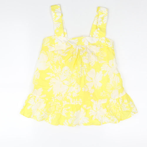 Marks and Spencer Womens Yellow Floral Cotton Camisole Blouse Size 6 Square Neck - Frill