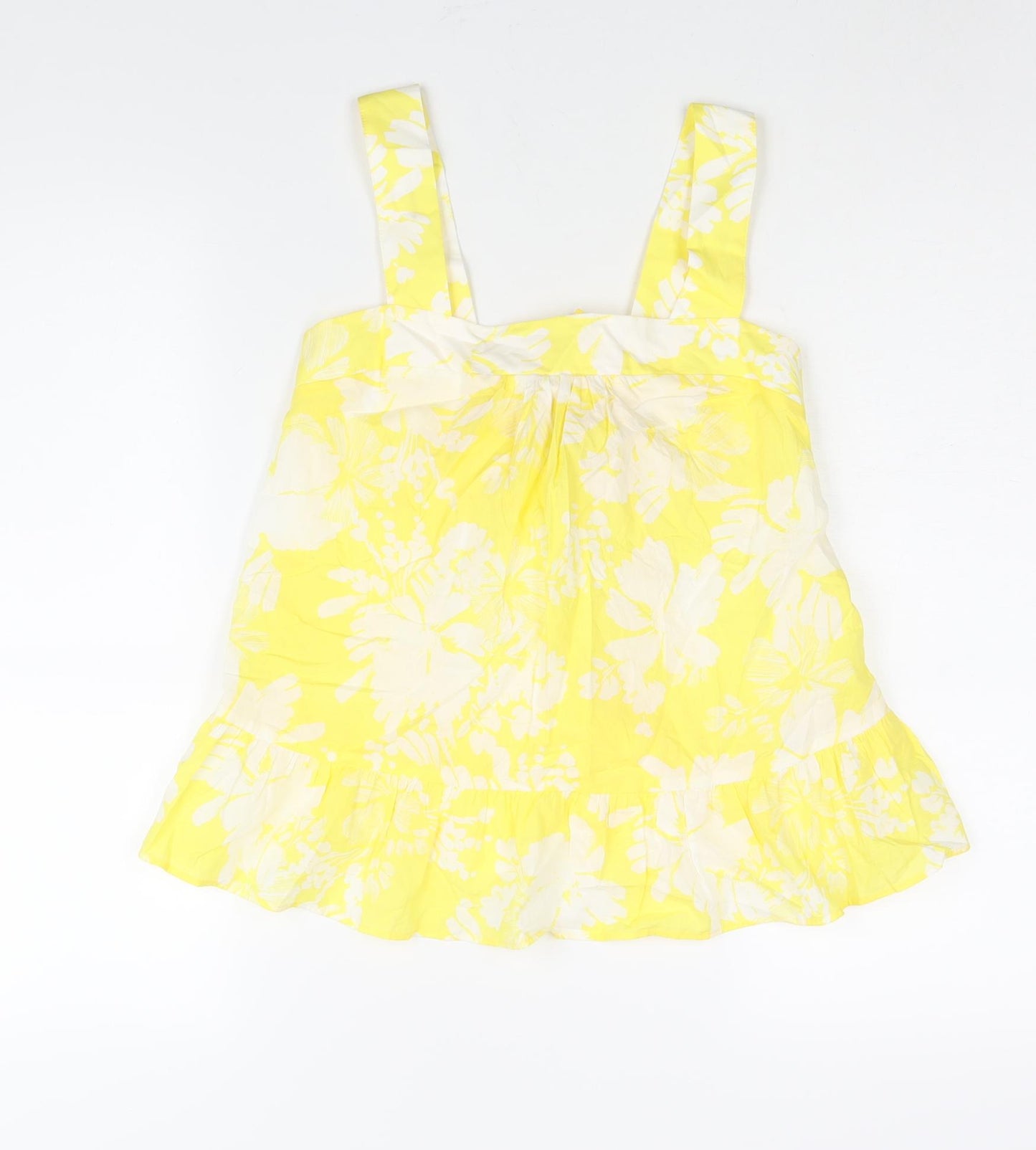 Marks and Spencer Womens Yellow Floral Cotton Camisole Blouse Size 6 Square Neck - Frill