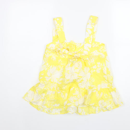 Marks and Spencer Womens Yellow Floral Cotton Camisole Blouse Size 6 Square Neck - Frill