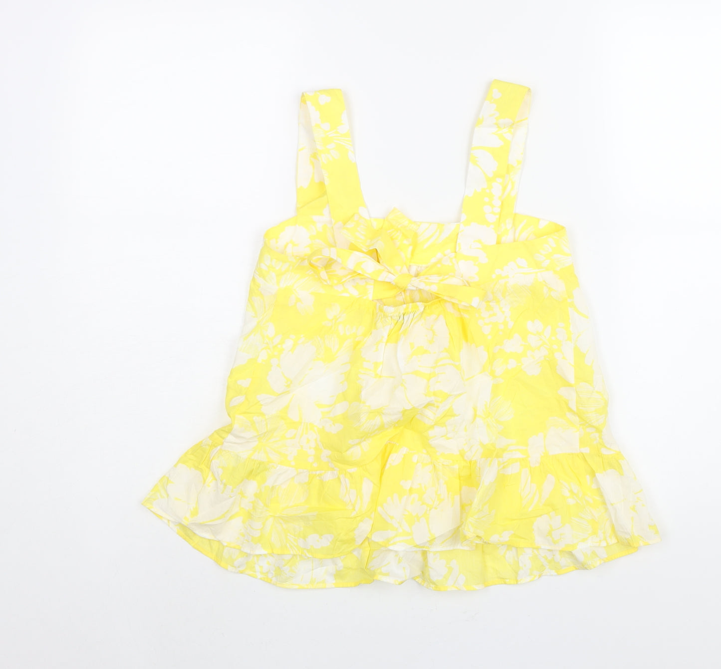 Marks and Spencer Womens Yellow Floral Cotton Camisole Blouse Size 6 Square Neck - Frill
