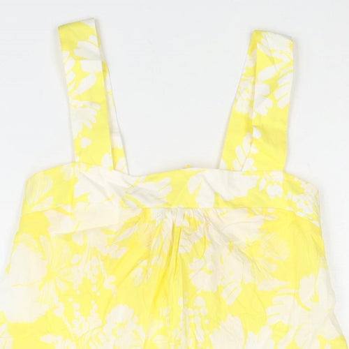 Marks and Spencer Womens Yellow Floral Cotton Camisole Blouse Size 6 Square Neck - Frill