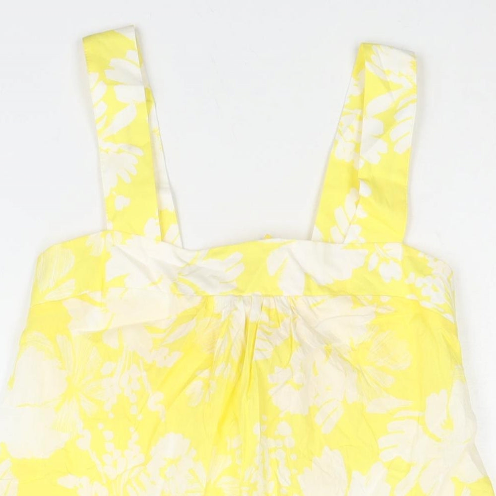 Marks and Spencer Womens Yellow Floral Cotton Camisole Blouse Size 6 Square Neck - Frill