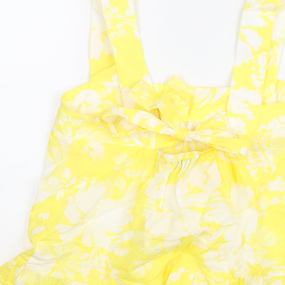Marks and Spencer Womens Yellow Floral Cotton Camisole Blouse Size 6 Square Neck - Frill