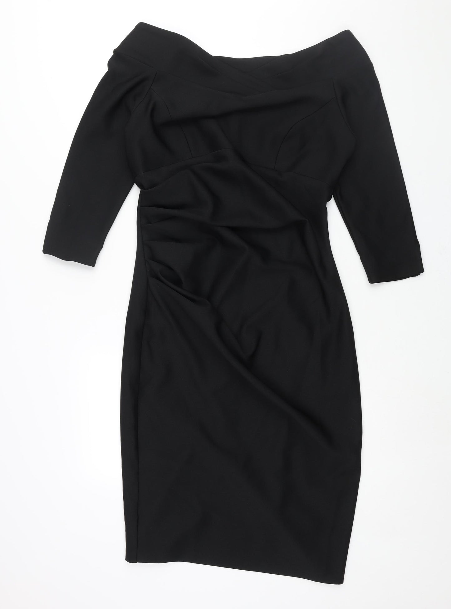 Seed Womens Black Polyester Pencil Dress Size 16 Off the Shoulder Zip - Rouched