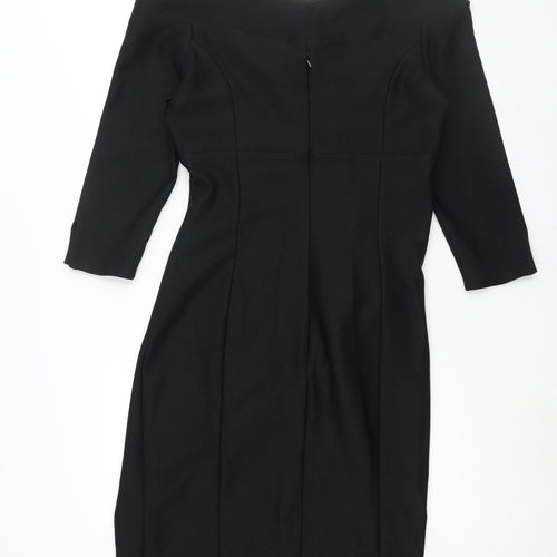 Seed Womens Black Polyester Pencil Dress Size 16 Off the Shoulder Zip - Rouched