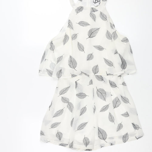 Lola May Womens White Geometric Polyester Playsuit One-Piece Size 8 Zip - Leaf Print