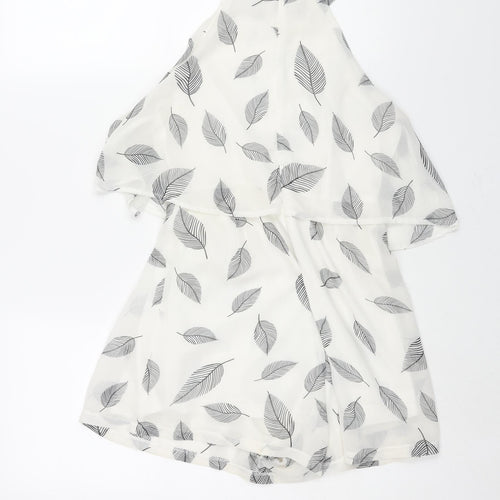 Lola May Womens White Geometric Polyester Playsuit One-Piece Size 8 Zip - Leaf Print