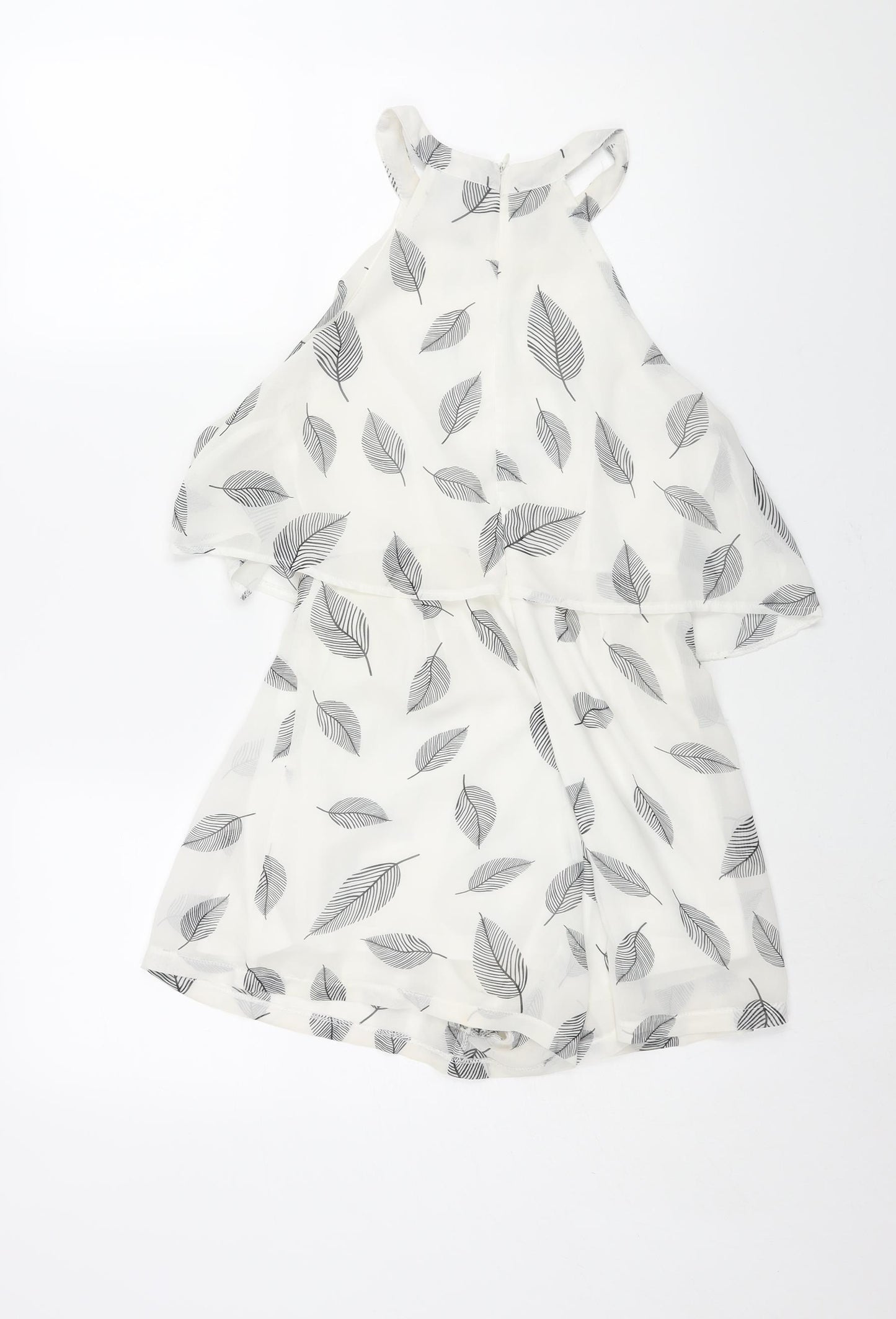 Lola May Womens White Geometric Polyester Playsuit One-Piece Size 8 Zip - Leaf Print