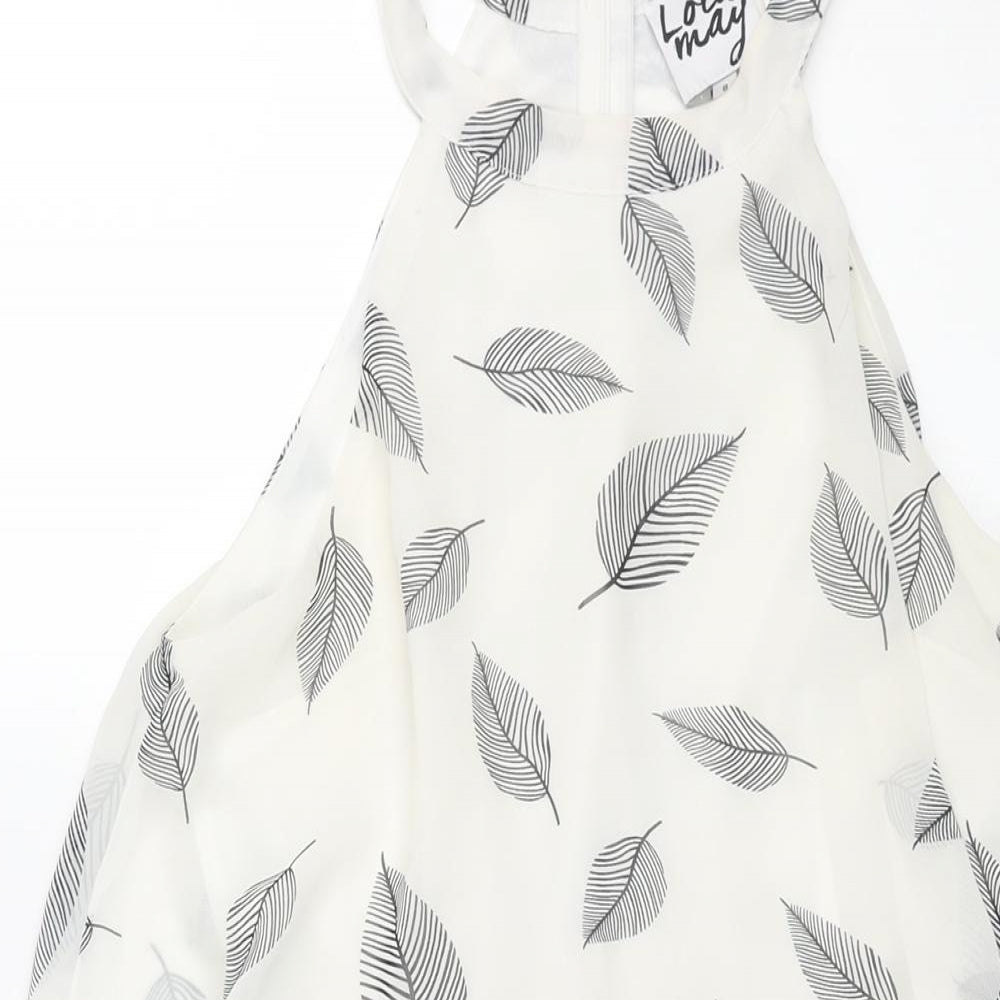 Lola May Womens White Geometric Polyester Playsuit One-Piece Size 8 Zip - Leaf Print