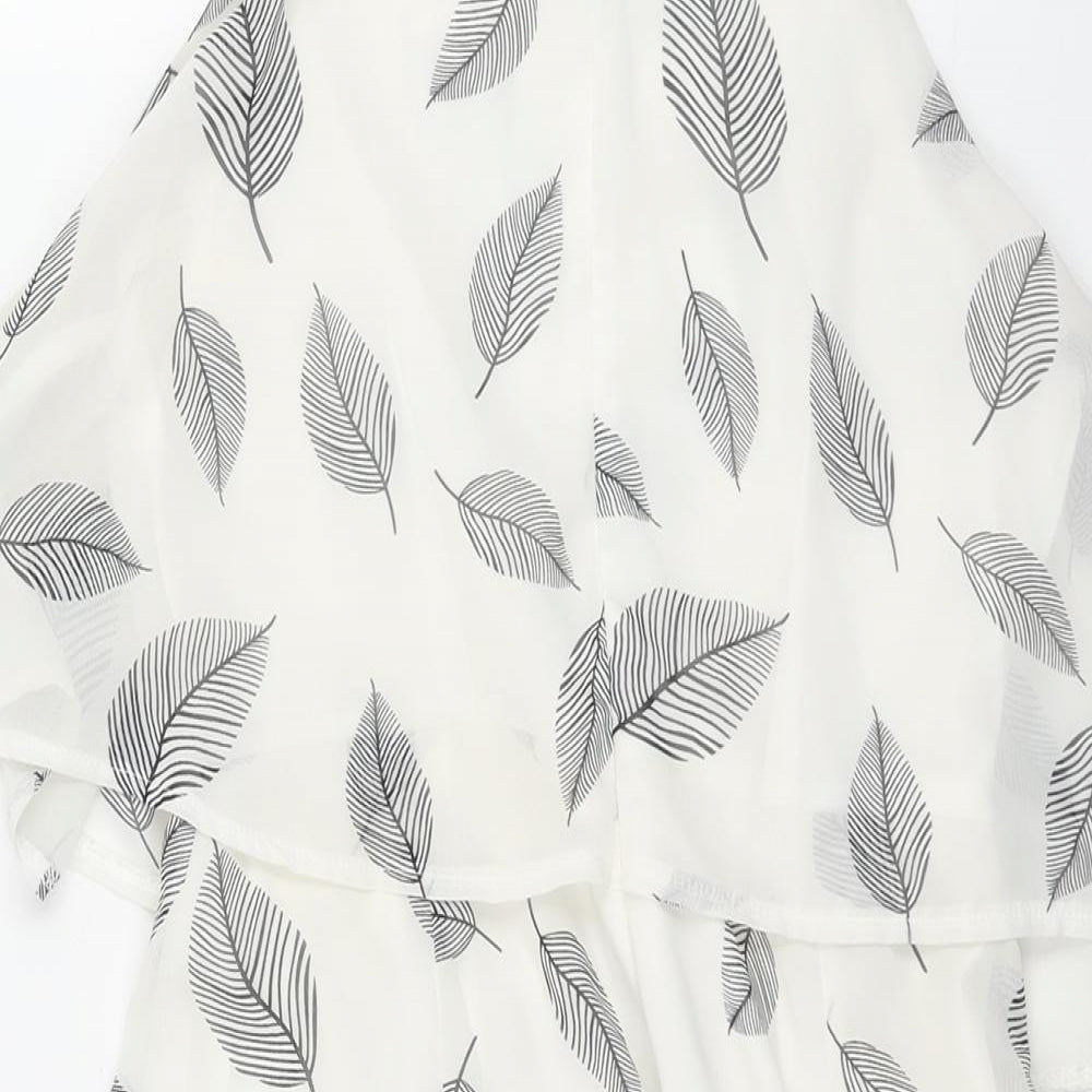 Lola May Womens White Geometric Polyester Playsuit One-Piece Size 8 Zip - Leaf Print