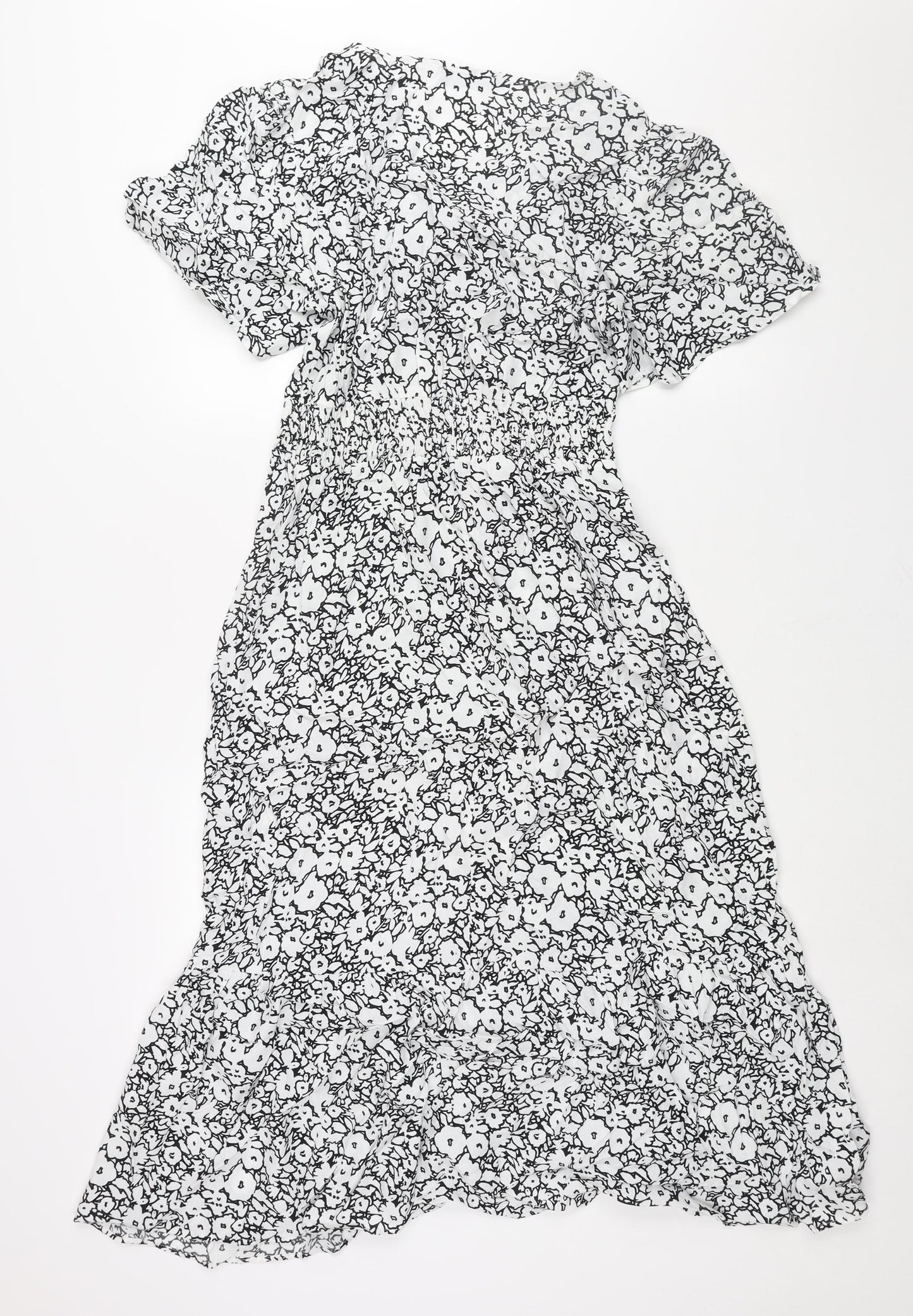 Marks and Spencer Womens Beige Floral Viscose Shift Size 12 V-Neck Pullover