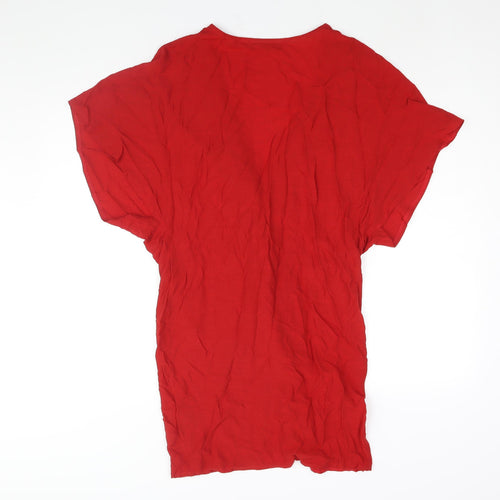 Marks and Spencer Womens Red Viscose Tunic Blouse Size S V-Neck - Twist Detail Open Front