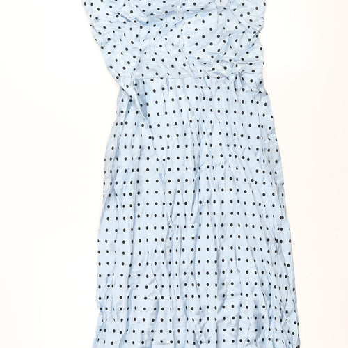 Marks and Spencer Womens Blue Polka Dot Polyester Maxi Size 10 Round Neck Zip - Belted