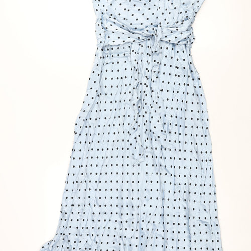 Marks and Spencer Womens Blue Polka Dot Polyester Maxi Size 10 Round Neck Zip - Belted