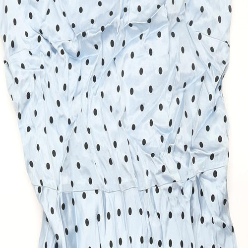 Marks and Spencer Womens Blue Polka Dot Polyester Maxi Size 10 Round Neck Zip - Belted