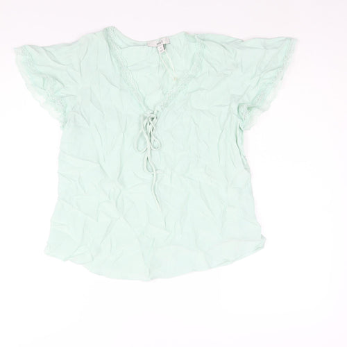 Marks and Spencer Womens Green Viscose Basic Blouse Size 8 V-Neck - Lace Trim