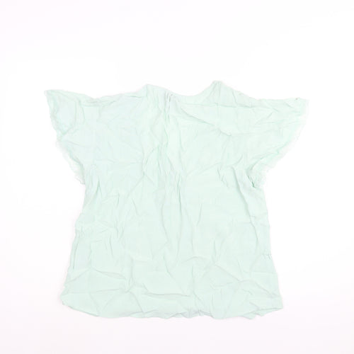 Marks and Spencer Womens Green Viscose Basic Blouse Size 8 V-Neck - Lace Trim