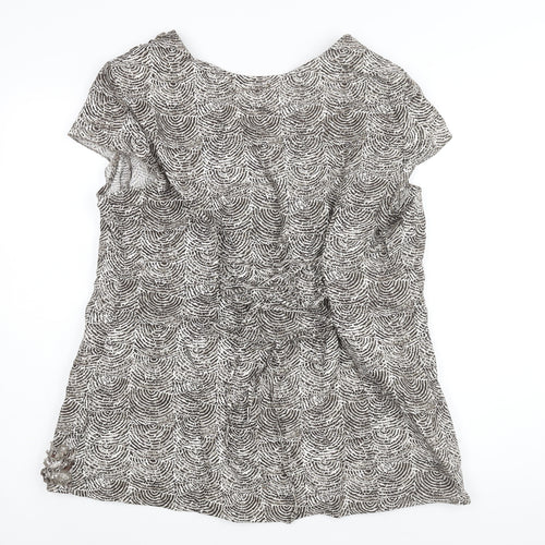 Per Una Womens Brown Geometric Linen Basic Blouse Size 22 V-Neck - Frill Lace Up Back