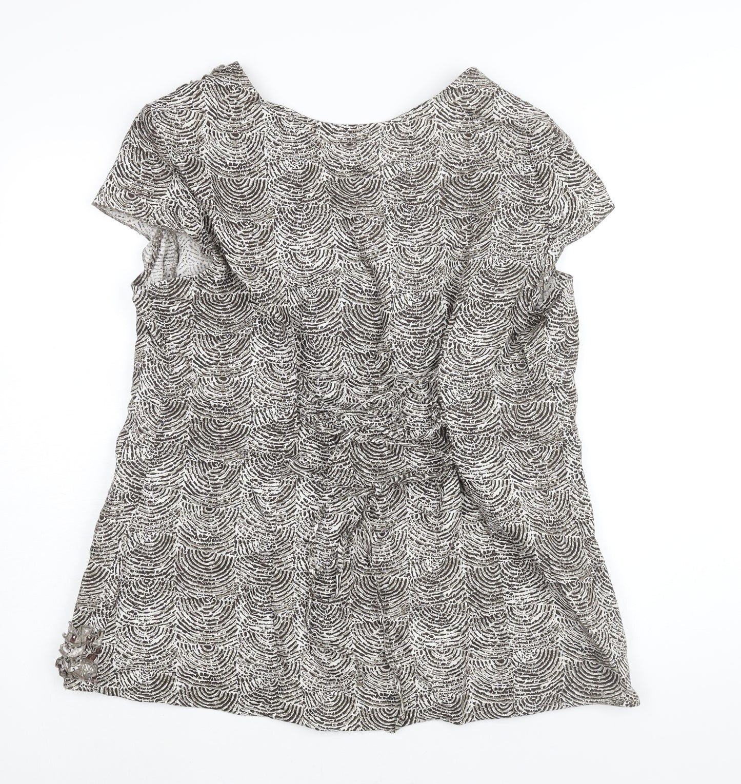 Per Una Womens Brown Geometric Linen Basic Blouse Size 22 V-Neck - Frill Lace Up Back