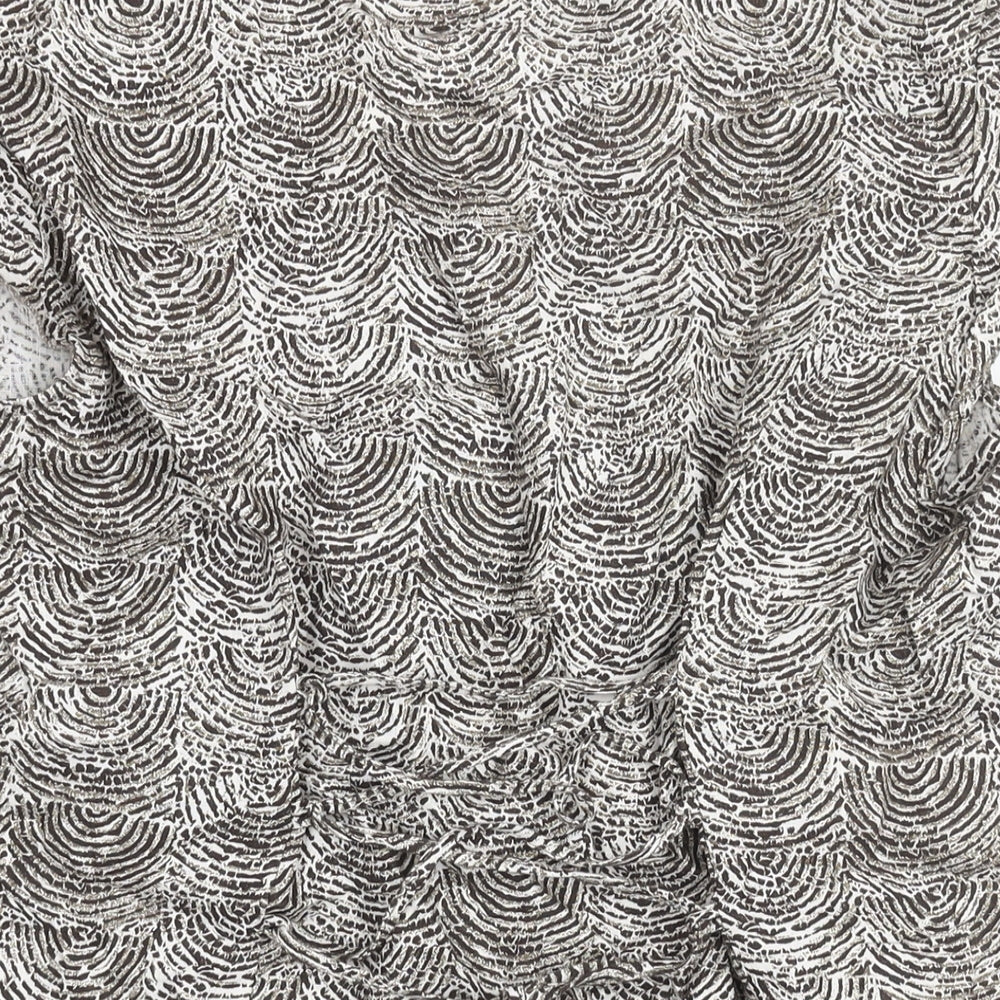 Per Una Womens Brown Geometric Linen Basic Blouse Size 22 V-Neck - Frill Lace Up Back