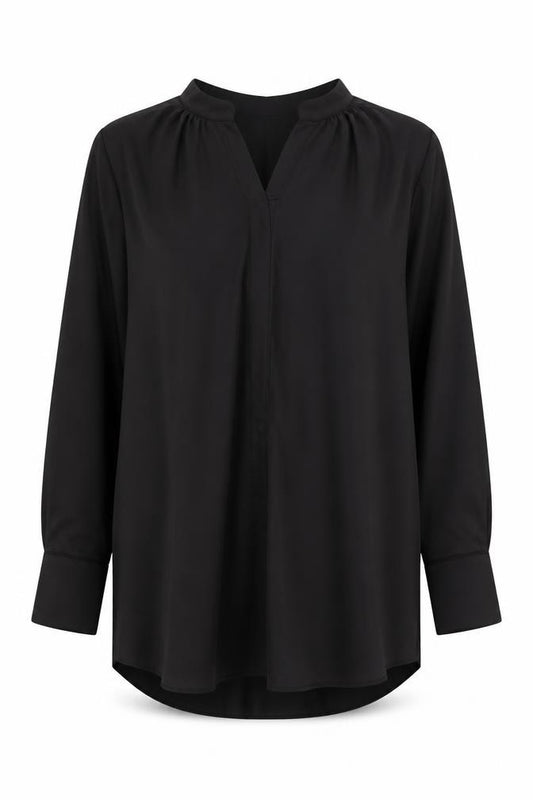 Front view of H&M women’s black polyester shift, size XL, v-neck pullover
