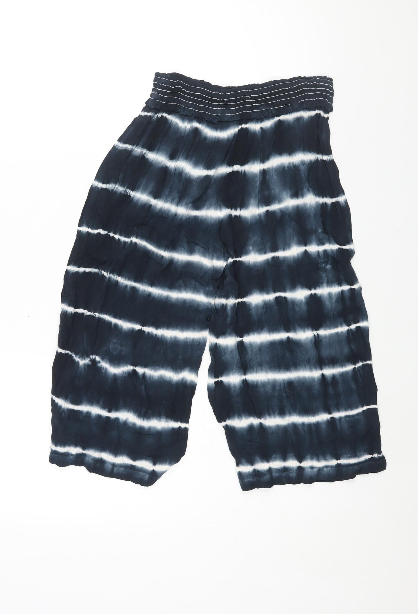 Marks and Spencer Girls Blue Tie Dye Viscose Cropped Trousers Size 7-8 Years Regular Pullover